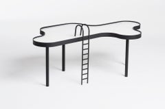 Table de piscine pivotante, moyene, par RAIN, table d'appoint contemporaine, métal et verre