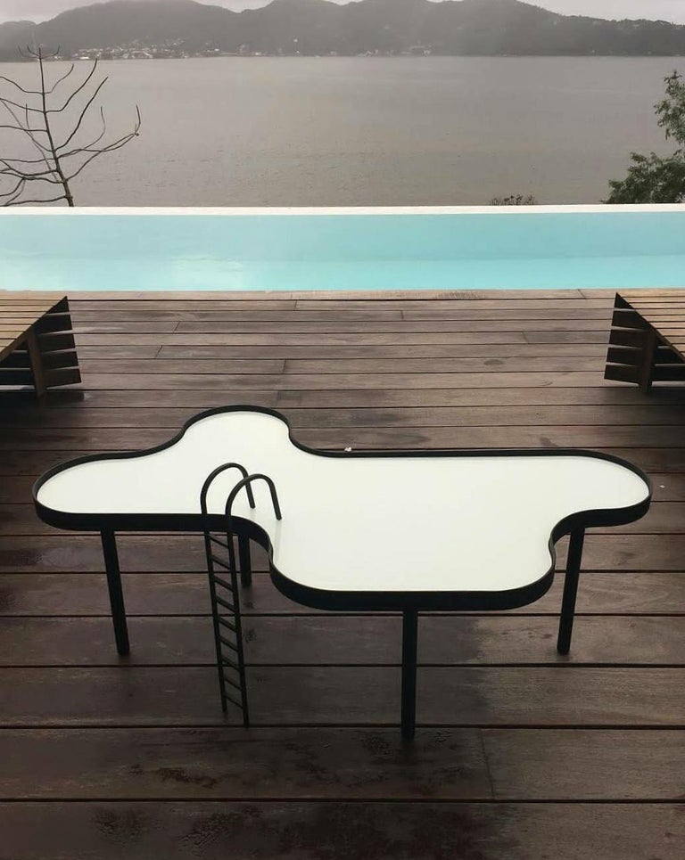 Painted Swimming Pool Table, Medium, by RAIN, Contemporary Side Table, Metal and Glass For Sale