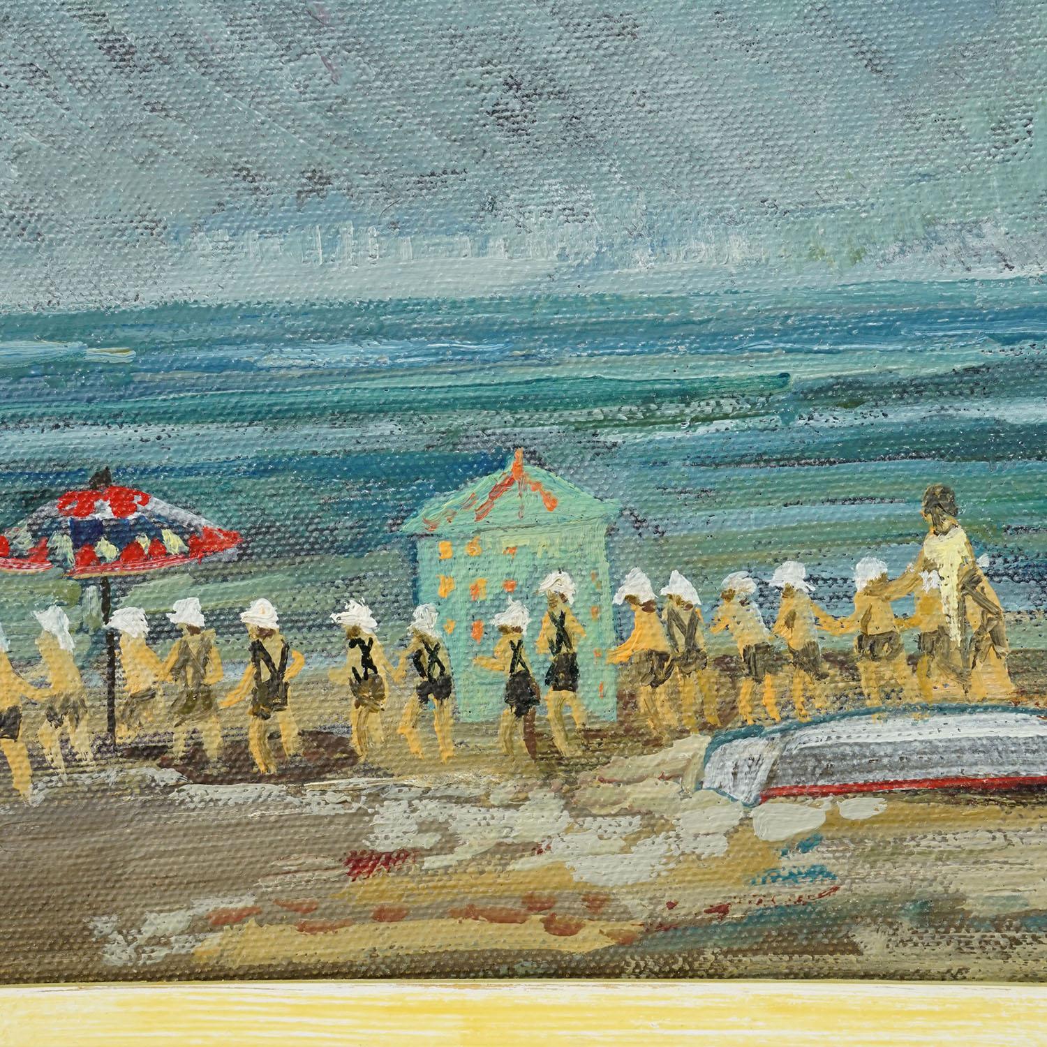 Schwimmschule am Meer, 1974 - Alexander Michael Ölgemälde (Deutsch) im Angebot