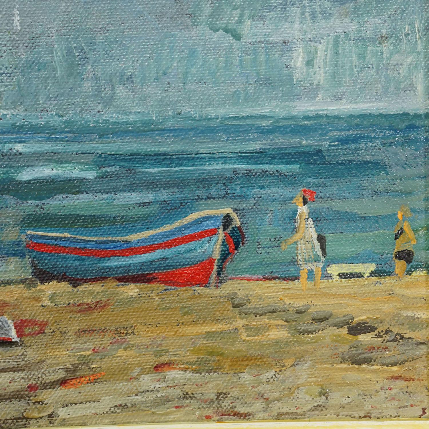 Schwimmschule am Meer, 1974 - Alexander Michael Ölgemälde im Zustand „Gut“ im Angebot in Berghuelen, DE