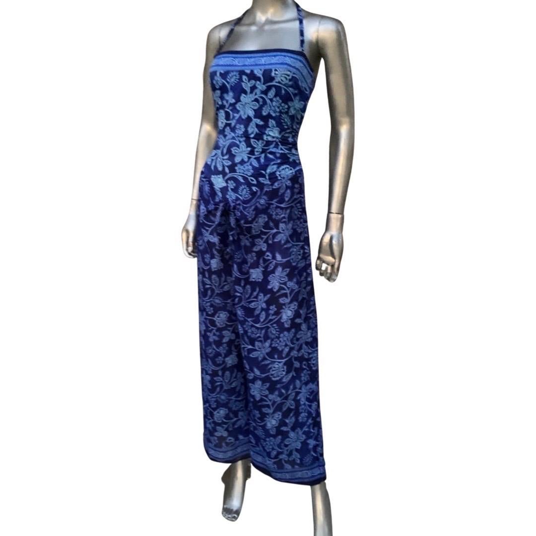 Combinaison de bain et pantalon à cravate en mousseline à imprimé floral indigo, taille 8/med en vente 5