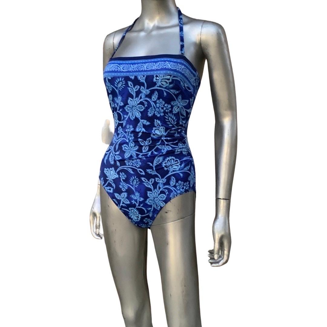 Swimsuit and Chiffon Tie Pant Cover-Up Set Indigo Floral Print Size 8/Med For Sale 7