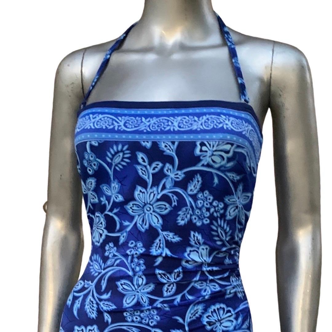 Swimsuit and Chiffon Tie Pant Cover-Up Set Indigo Floral Print Size 8/Med For Sale 8