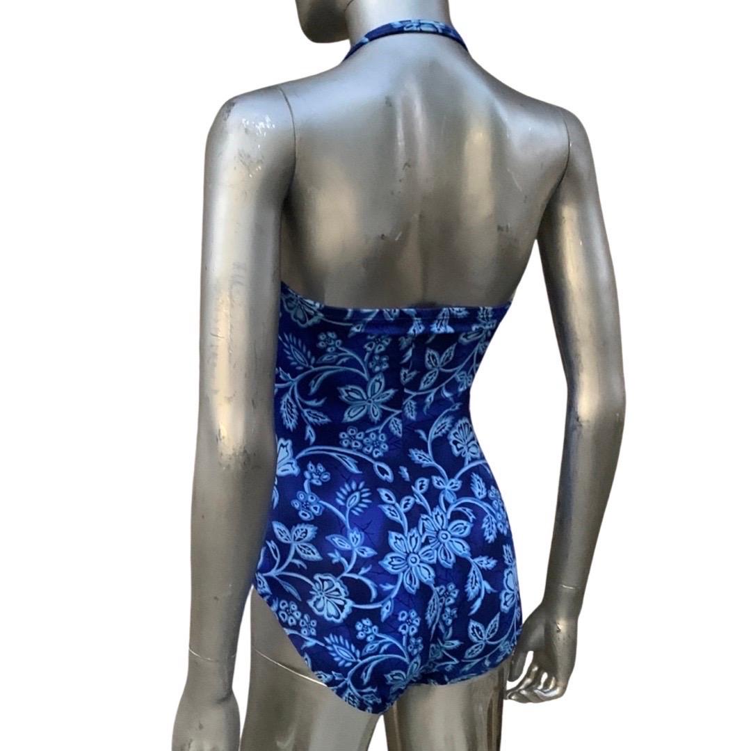 Swimsuit and Chiffon Tie Pant Cover-Up Set Indigo Floral Print Size 8/Med For Sale 3