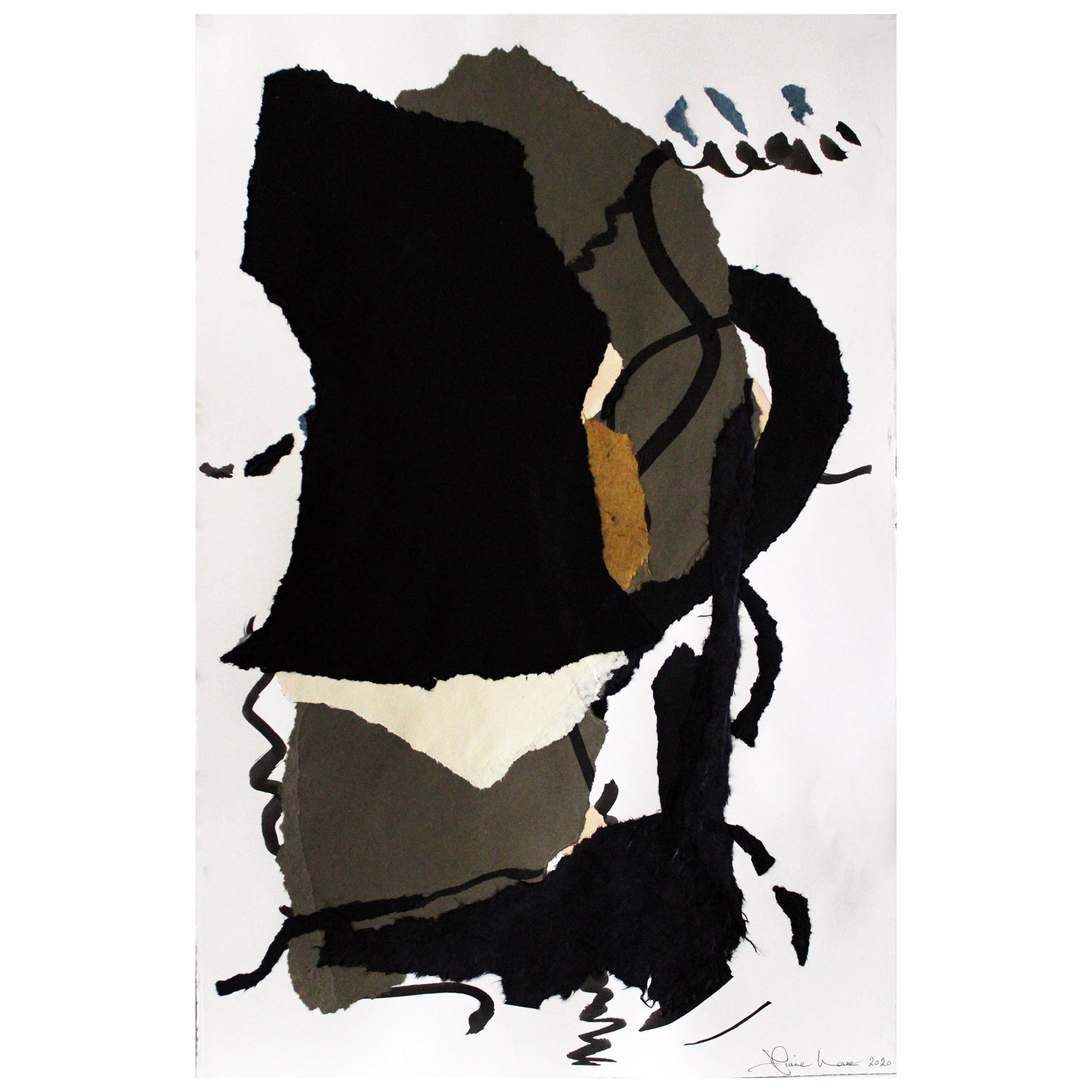 "Swing, " 2021 a Large Framed Abstract Black, Rust 
Green Collage by Diane Love