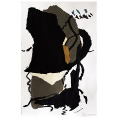 « Swing », 2021, un grand collage abstrait encadré noir, rouille et vert de Diane Love