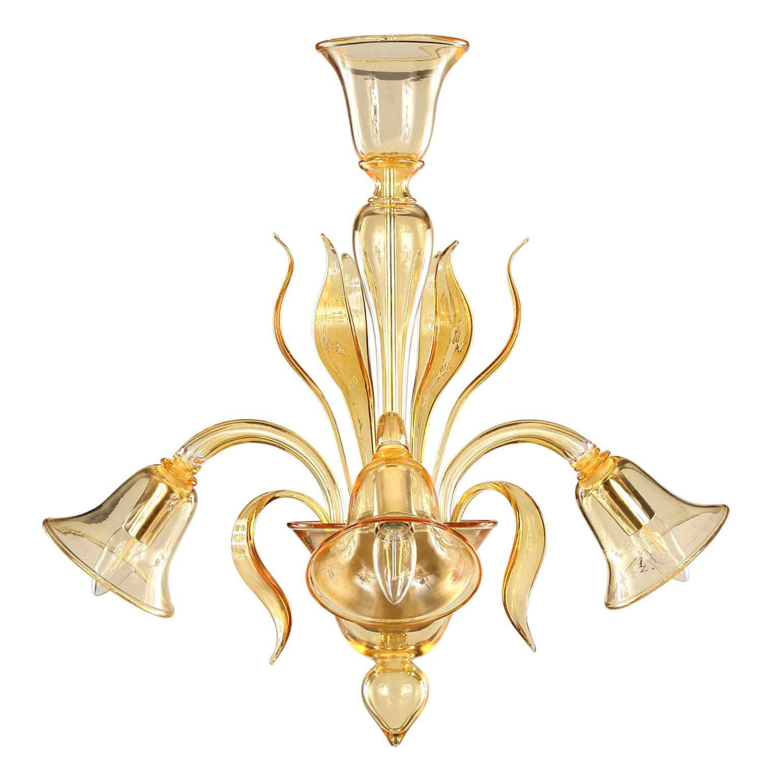 Small Chandelier 3 arms smooth Acacia Murano Glass downward lights by Multiforme For Sale