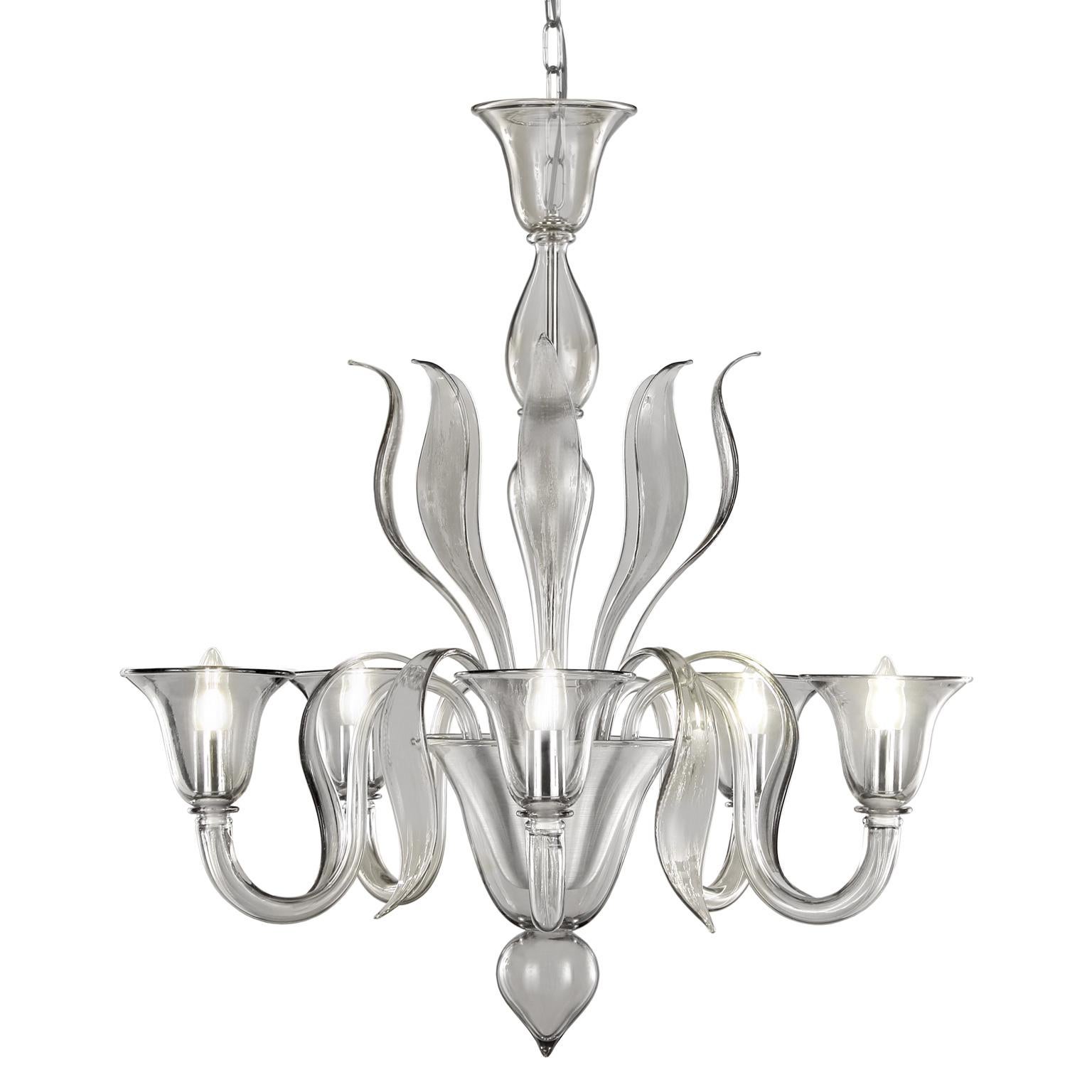 Other Italian Chandelier 5 arms Grey Murano Glass by Multiforme For Sale