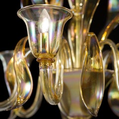 Italian Chandelier 6 arms Iris Amber artistic Murano Glass by Multiforme