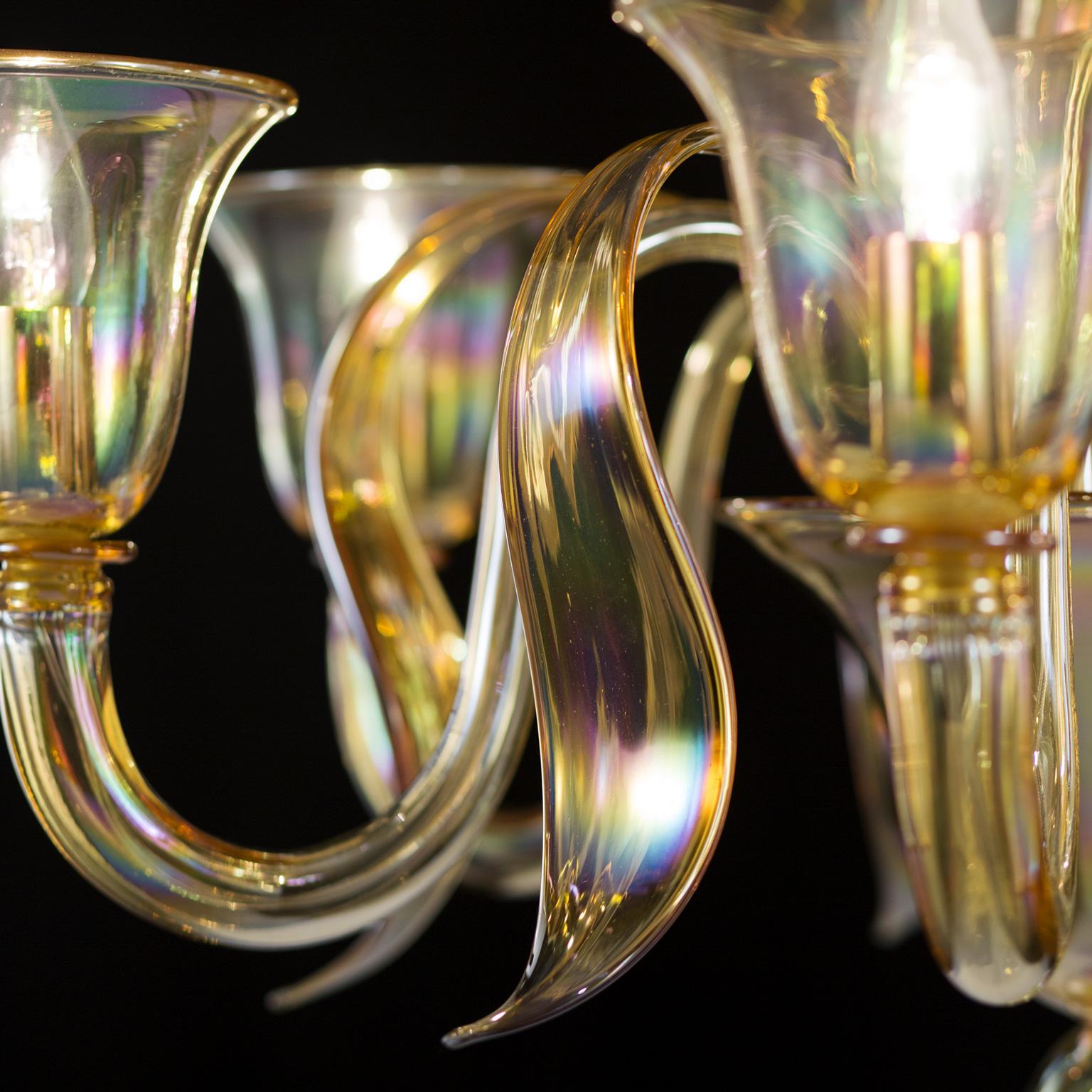 Italian Chandelier 6 arms Iris Amber artistic Murano Glass by Multiforme  In New Condition For Sale In Trebaseleghe, IT