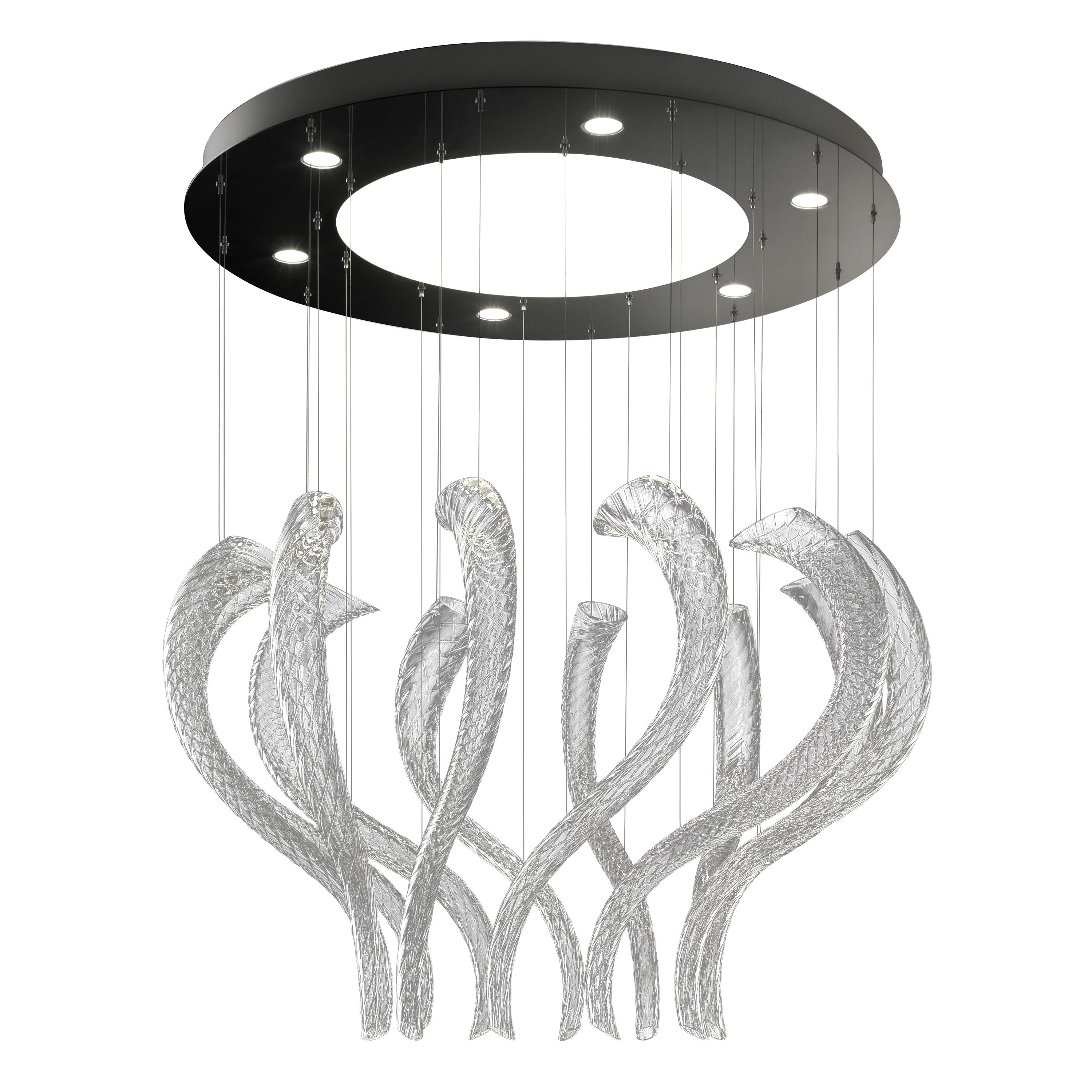 Gray (Grey_IC) Swing7323 Suspension Lamp in Glass with Polished Chrome Finish, by Barovier&Toso