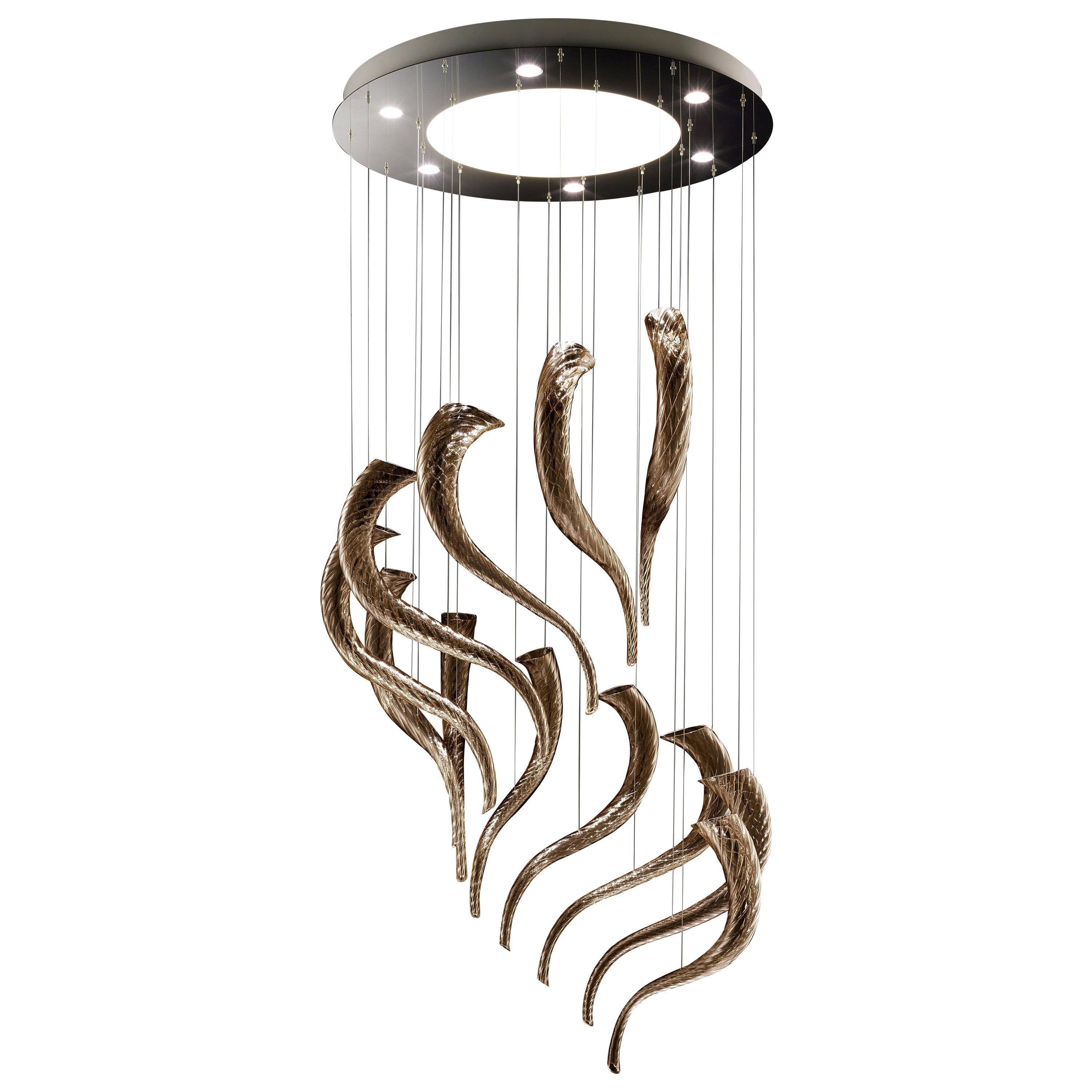 Brown (Brown_BW) Swing7326 Suspension Lamp in Glass with Polished Chrome Finish, by Barovier&Toso