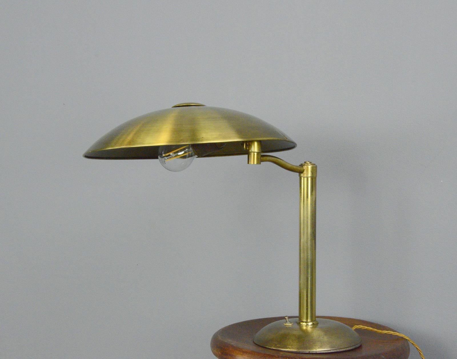Swing Arm Brass Table Lamp by Hillebrand circa 1930s In Good Condition In Gloucester, GB