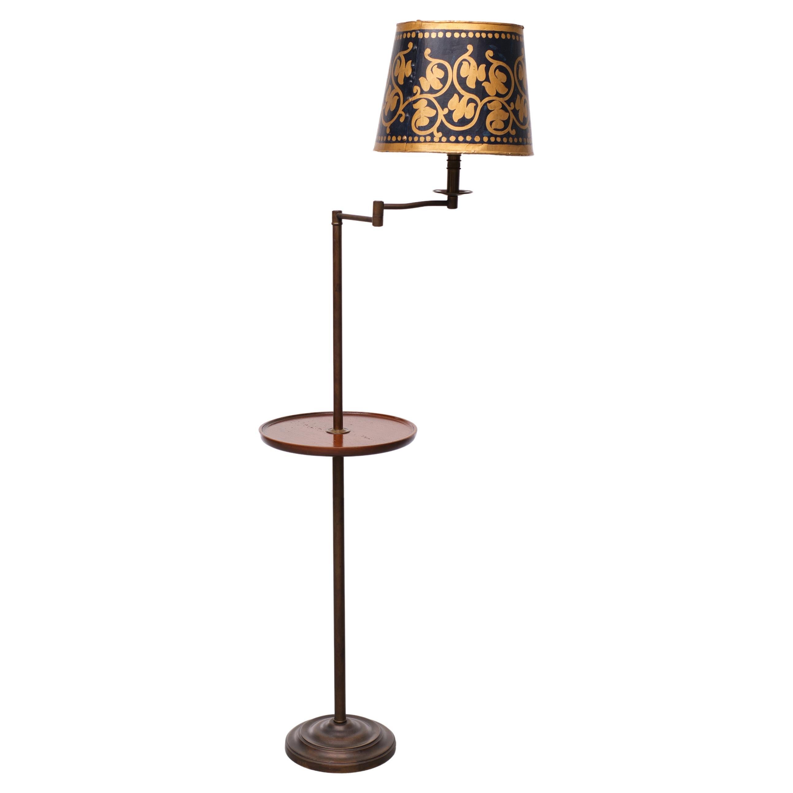 English Swing Arm Floor Lamp with Table, England