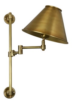 Swing arm Library Light in Antique Brass with matching Brass Lampshade
