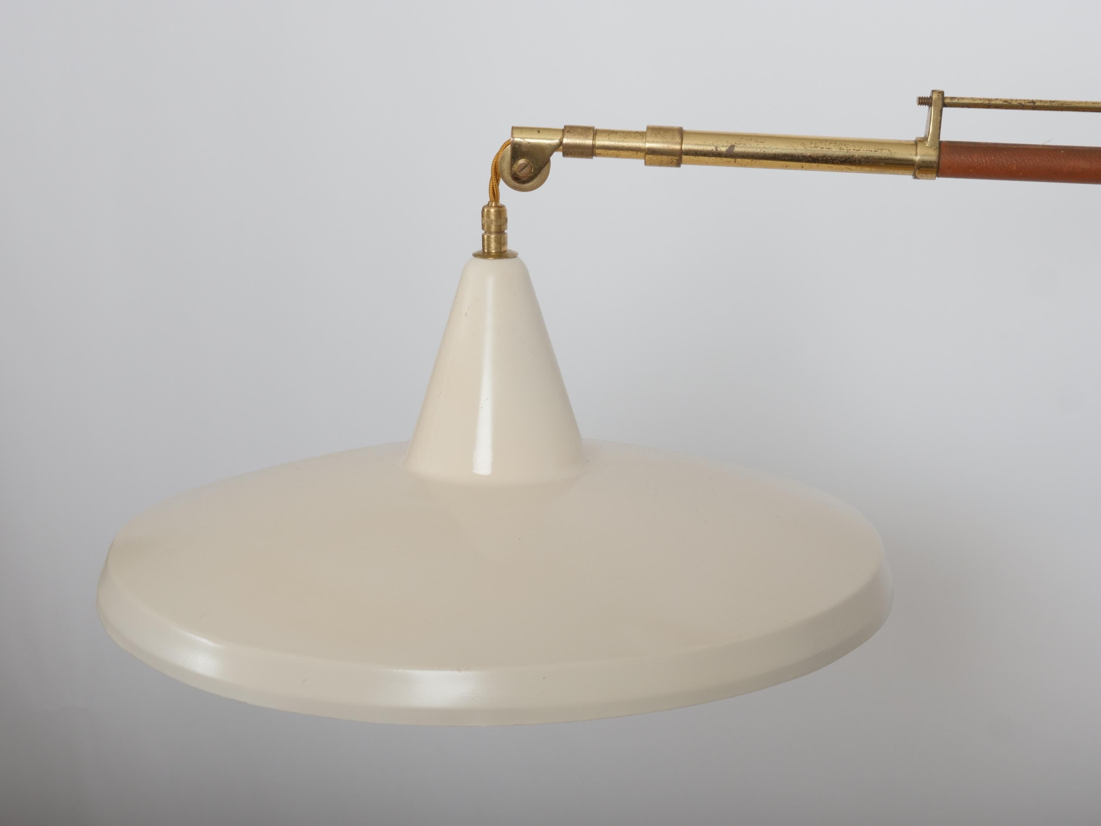 Swing arm wall light. Brass and leather Italy c1950 Brass n For Sale 1