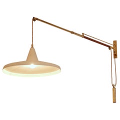 Swing arm wall light. Brass and leather Italy c1950 Brass n