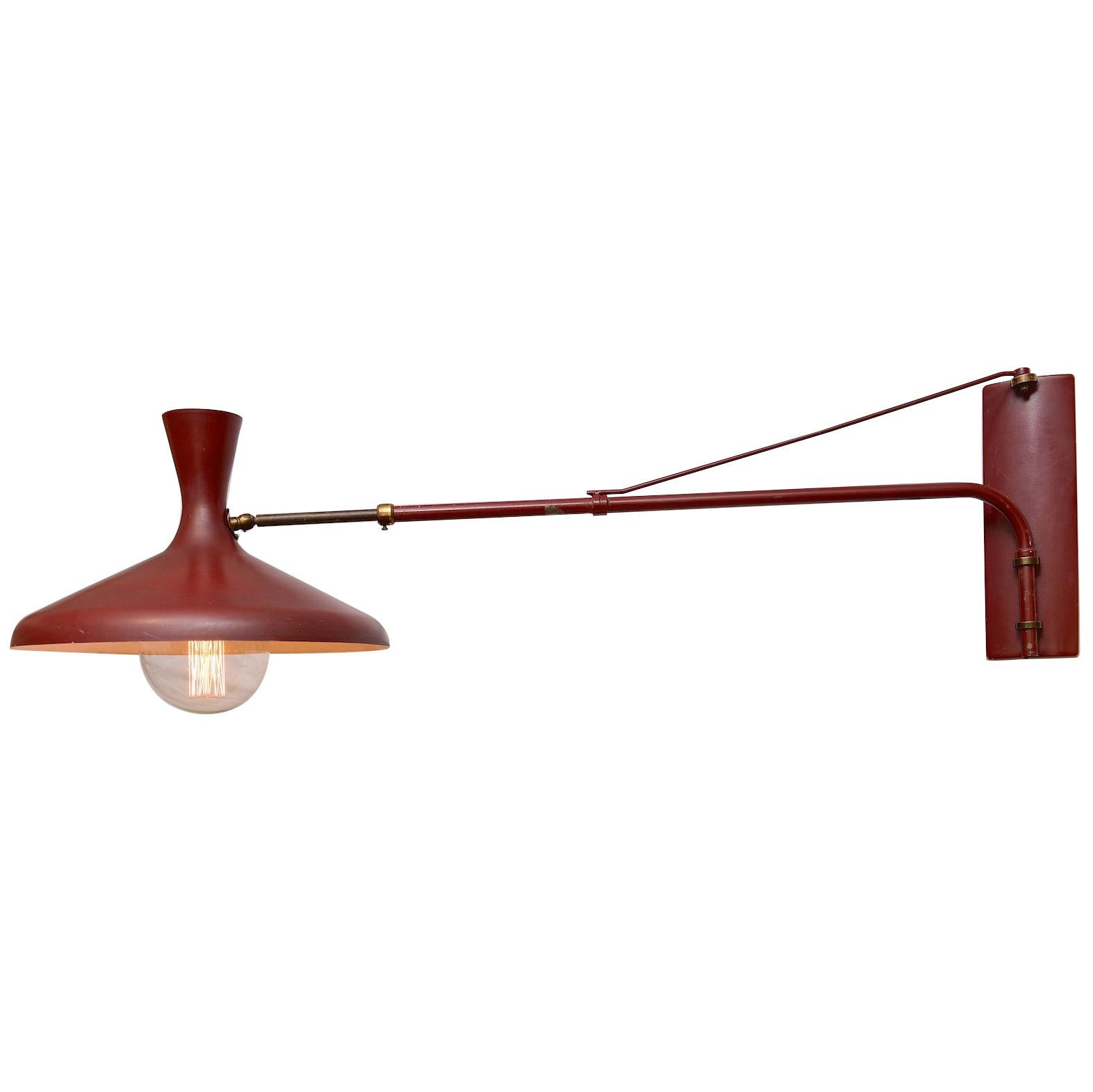 Swing Arm Wall Light with articulated shade Italy c1950