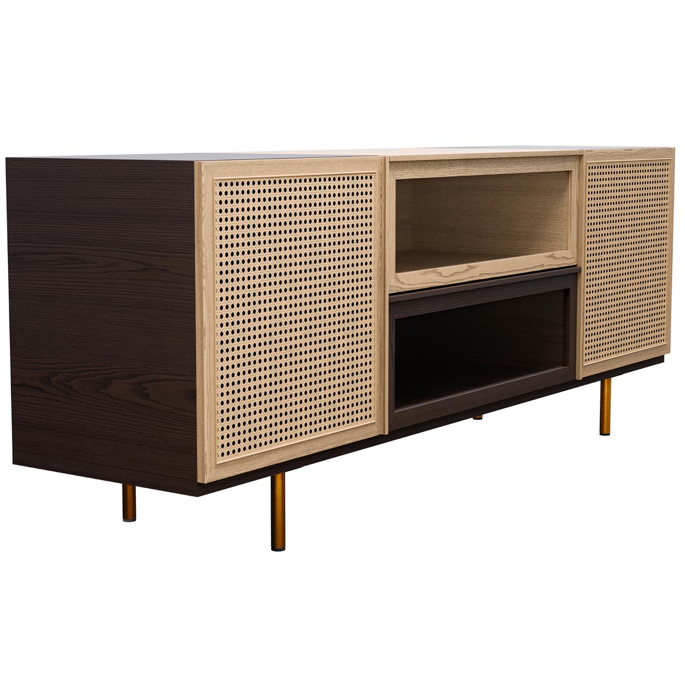 Italiano Swing Ash Wood Sideboard with Brass Legs in vendita