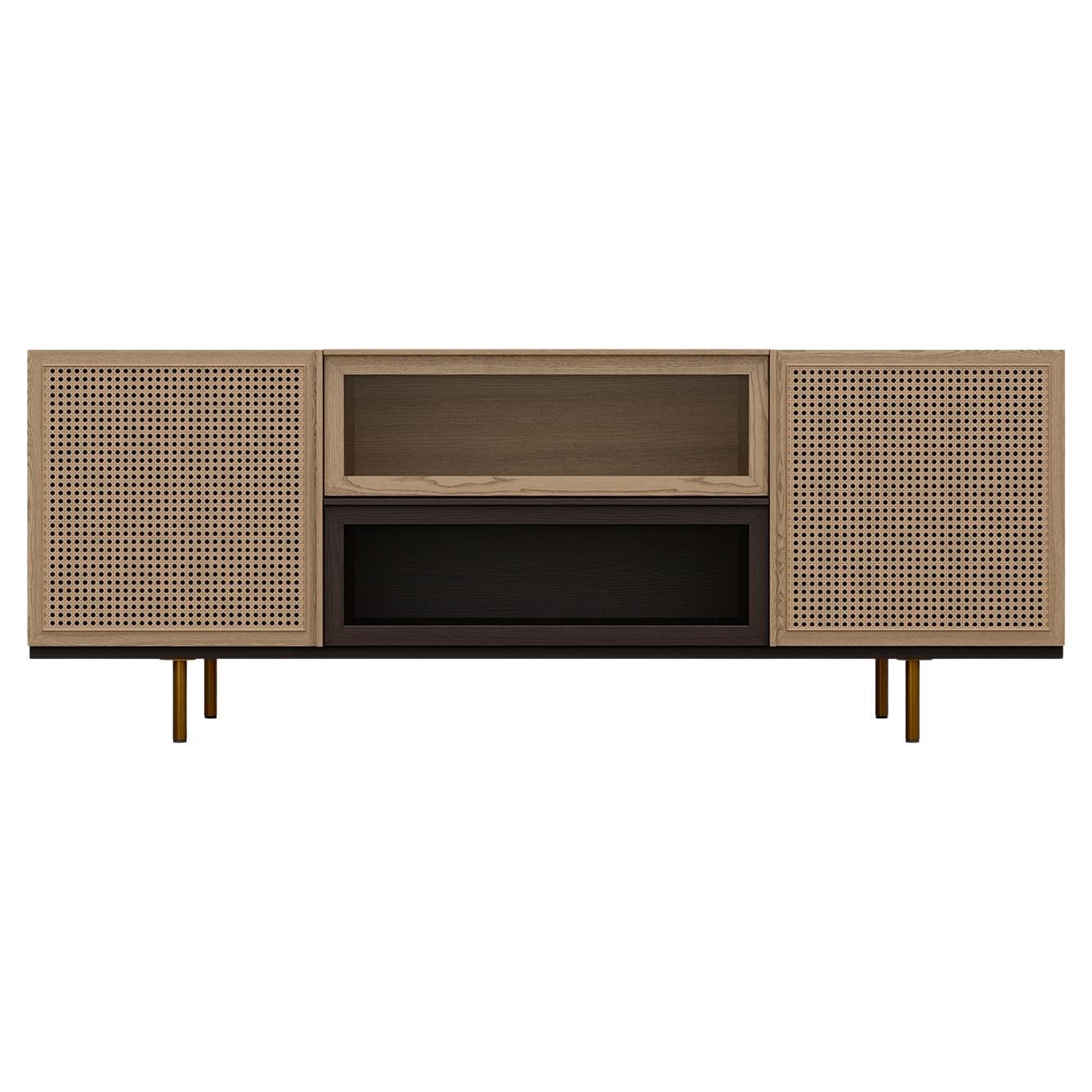 Swing Ash Wood Sideboard with Brass Legs