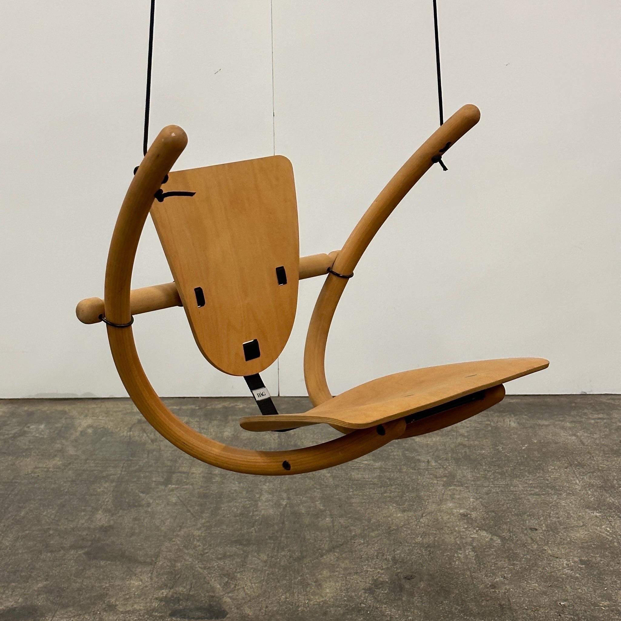 c. 1999. Edition 445/500. Full wood construction with reclining backrest. Rope provided is very long. Extremely rare chair.