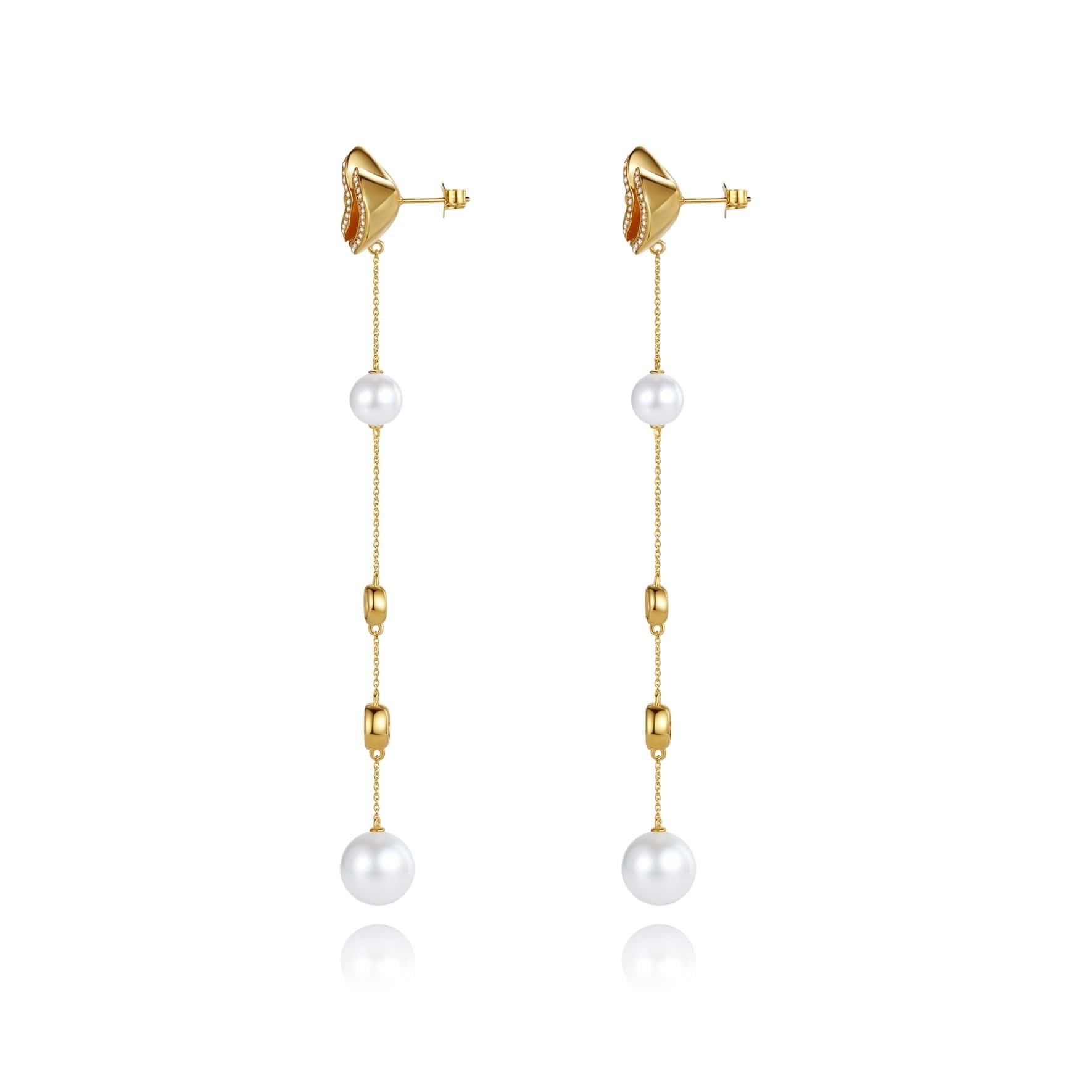 Brilliant Cut Quintessence Swing Pearl Earrings For Sale