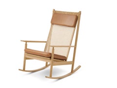 Swing Rocking Chair in Oak, by Hans Olsen from Warm Nordic Upholstery Camel Silk