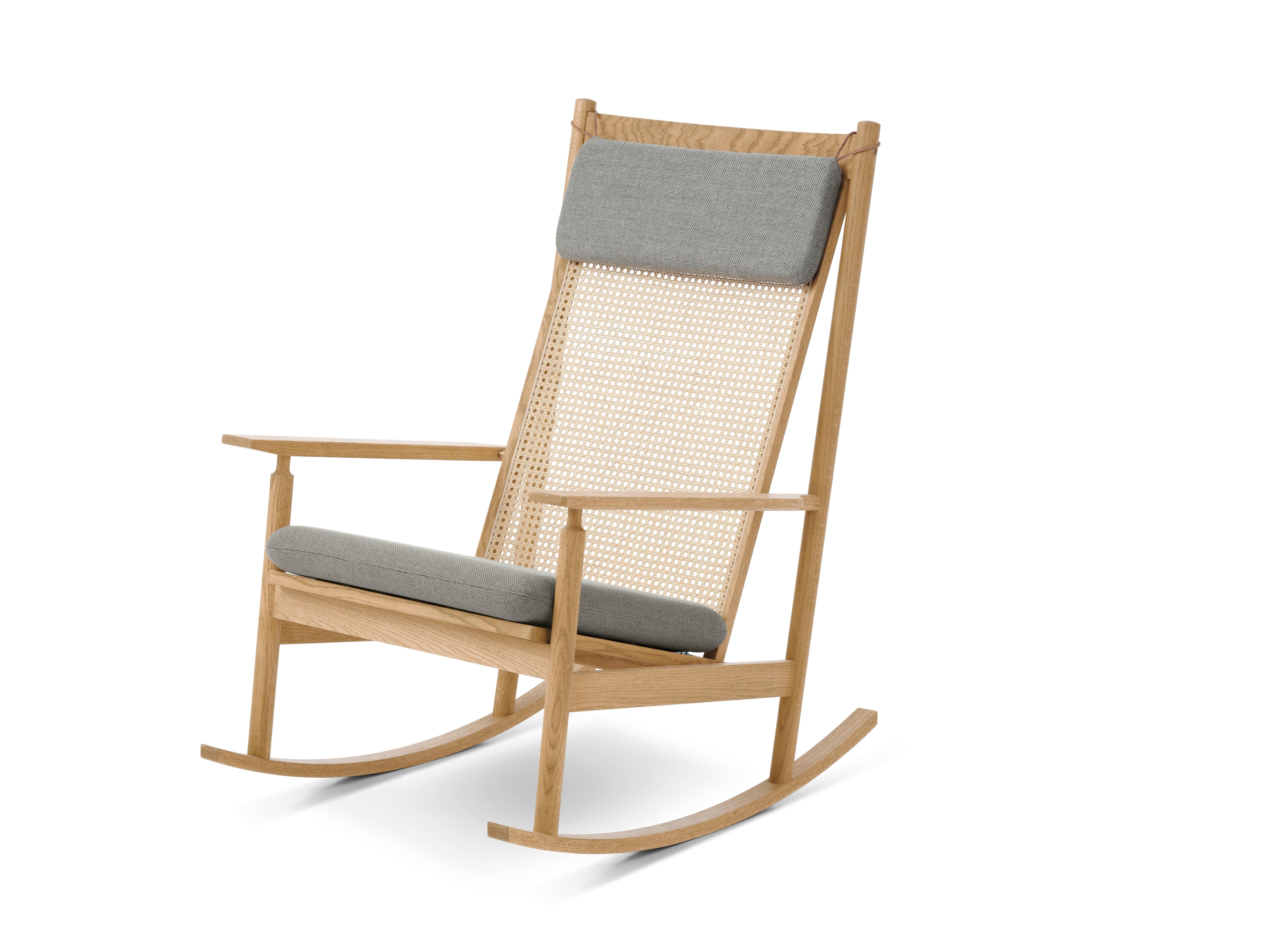 Modern Swing Rocking Chair in Oak, by Hans Olsen from Warm Nordic Granite Upholstery Re For Sale