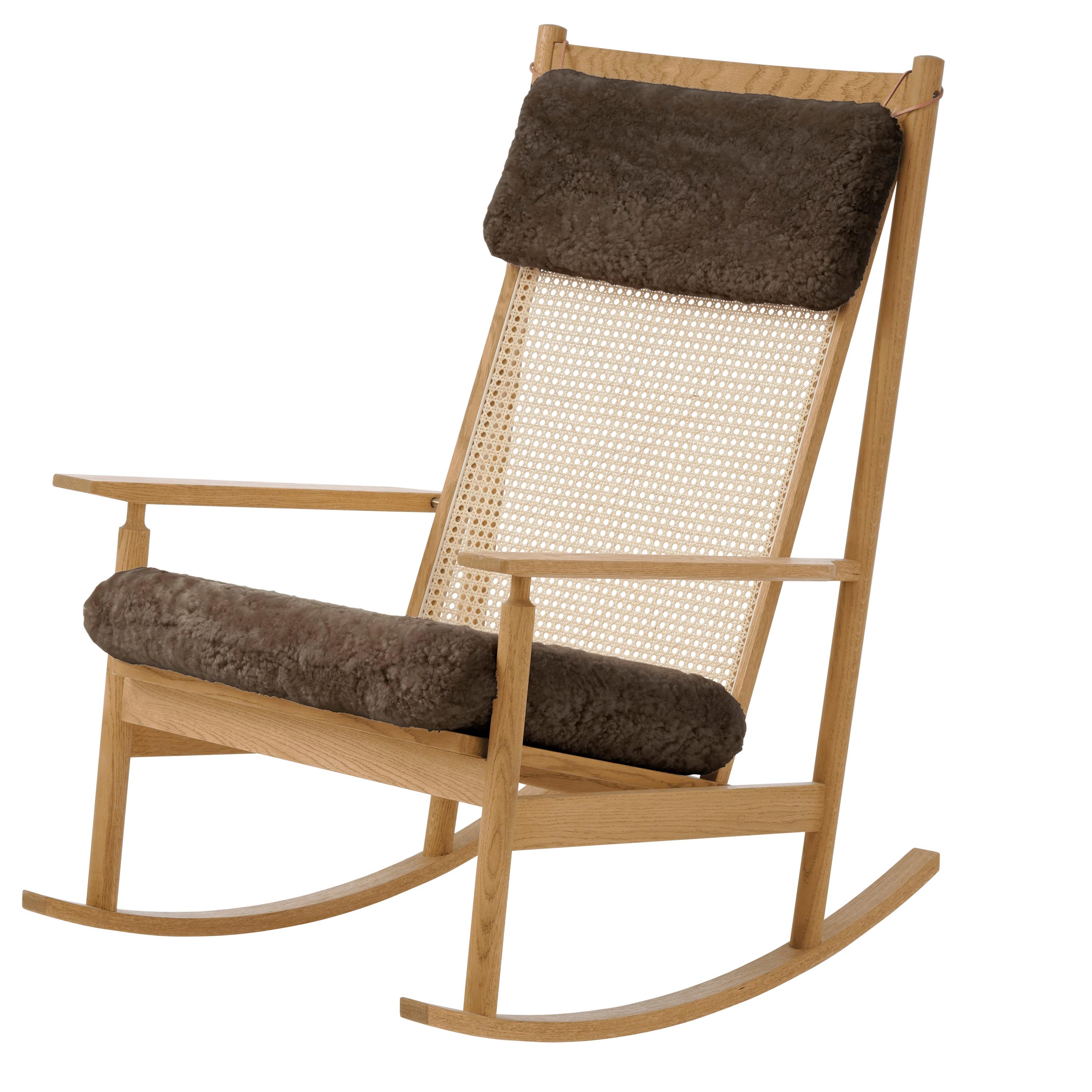 Swing Rocking Chair in Oak, by Hans Olsen from Warm Nordic Upholstery Drake  She For Sale