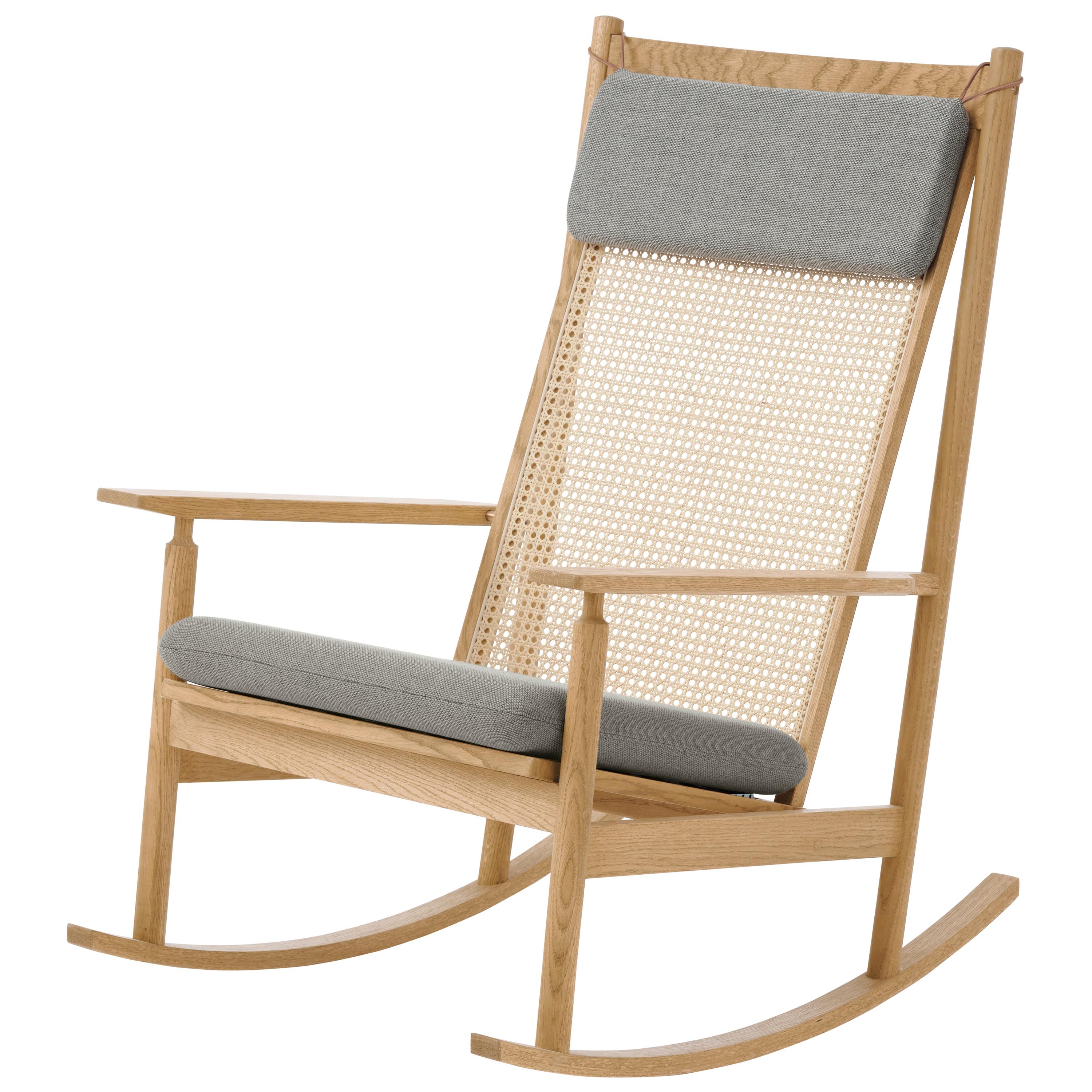 Swing Rocking Chair in Oak, by Hans Olsen from Warm Nordic Granite Upholstery Re For Sale