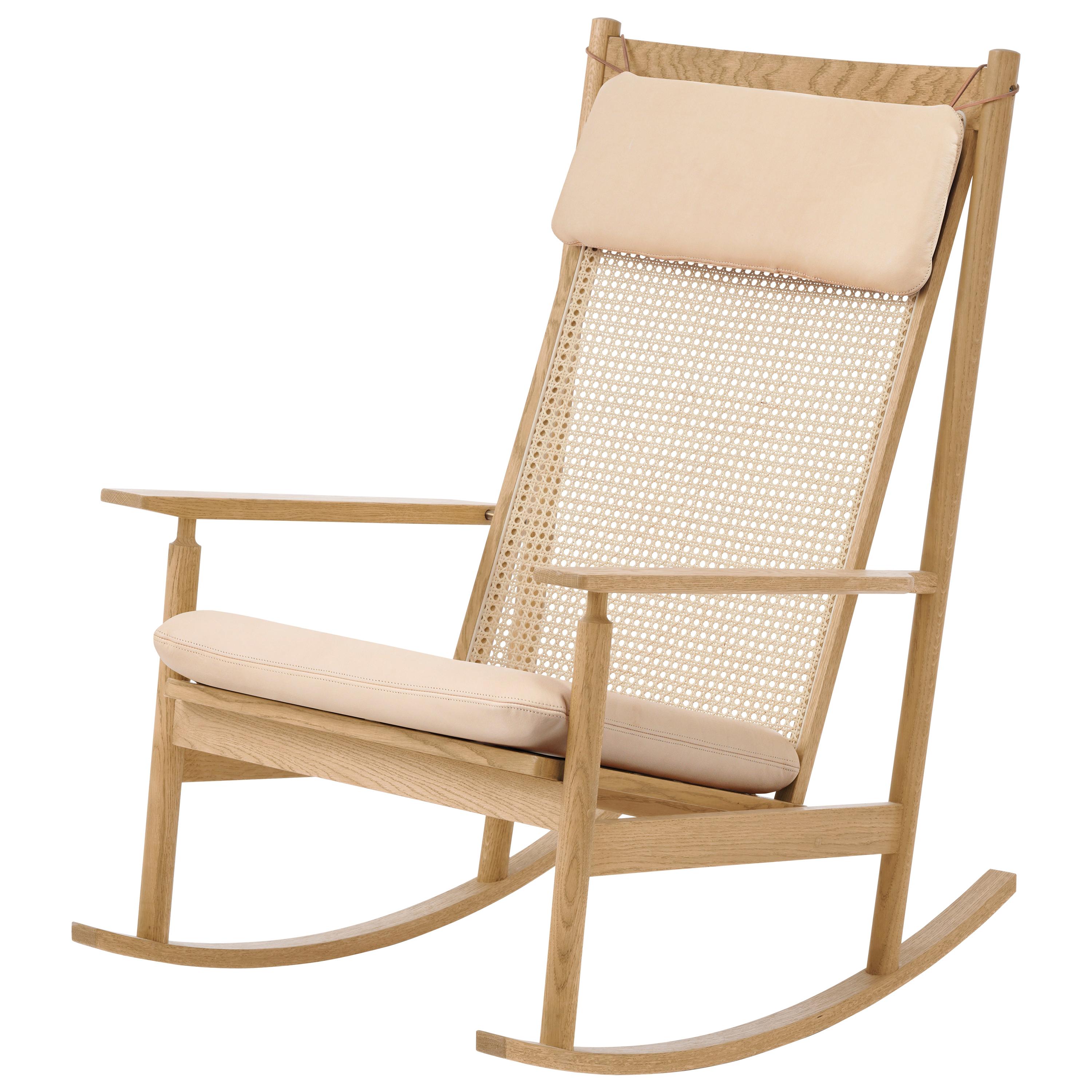 Swing Rocking Chair in Oak, by Hans Olsen from Warm Nordic Upholstery Nature Veg For Sale