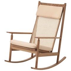 Swing Rocking Chair in Teak, by Hans Olsen from Warm Nordic Upholstery Vegetal N