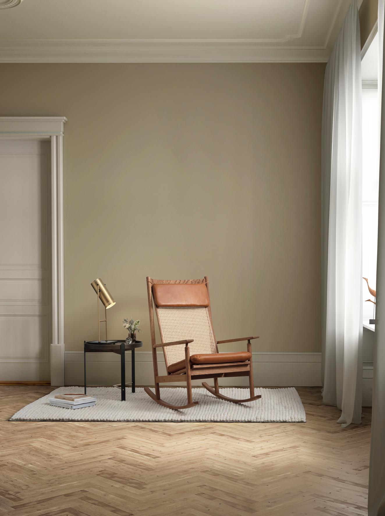 Teak Swing Rocking Chair Sheepskin Oak Moonlight by Warm Nordic For Sale