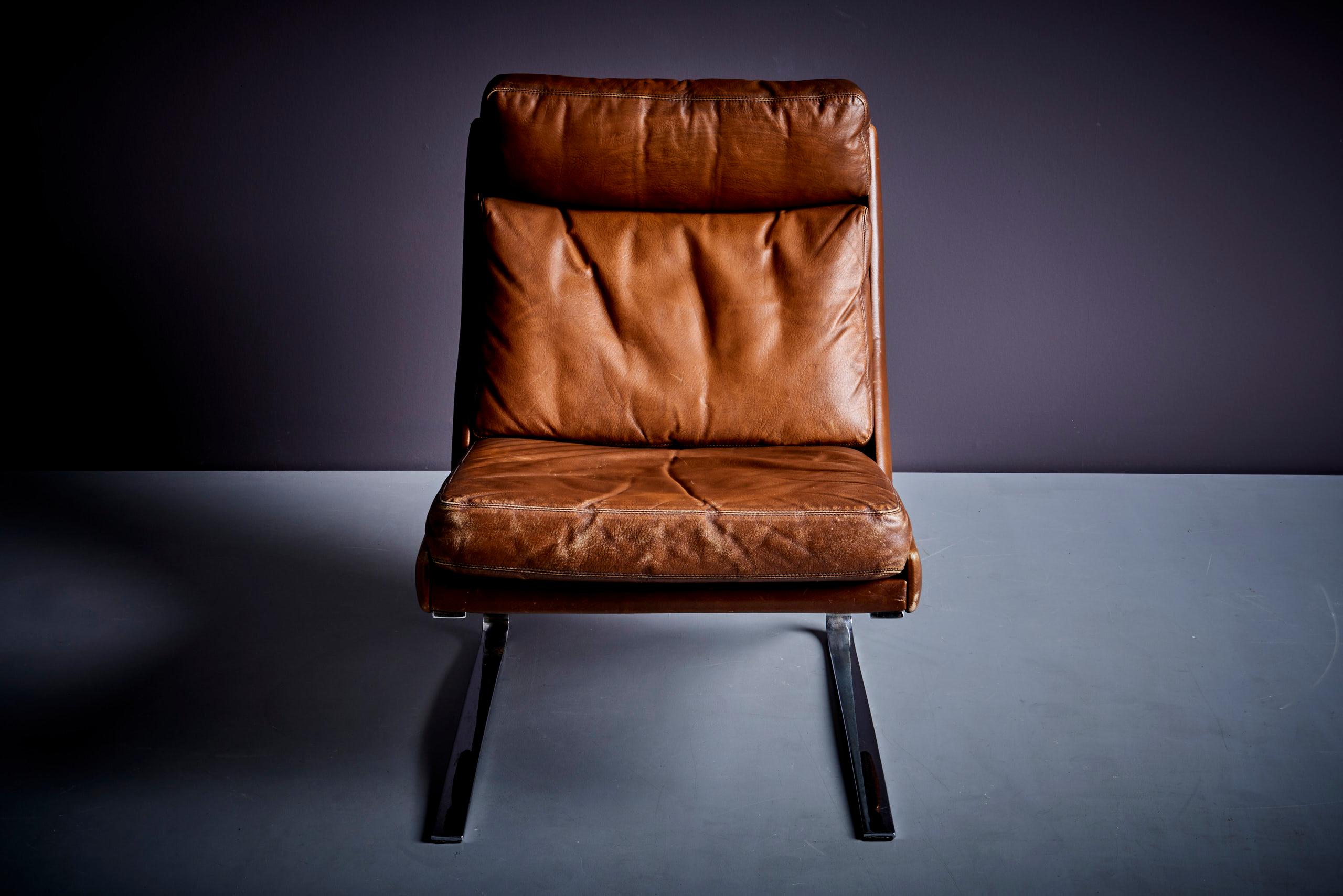 Swing Slipper Brown Leather Lounge Chair by Reinhold Adolf for Cor, 1960s 2