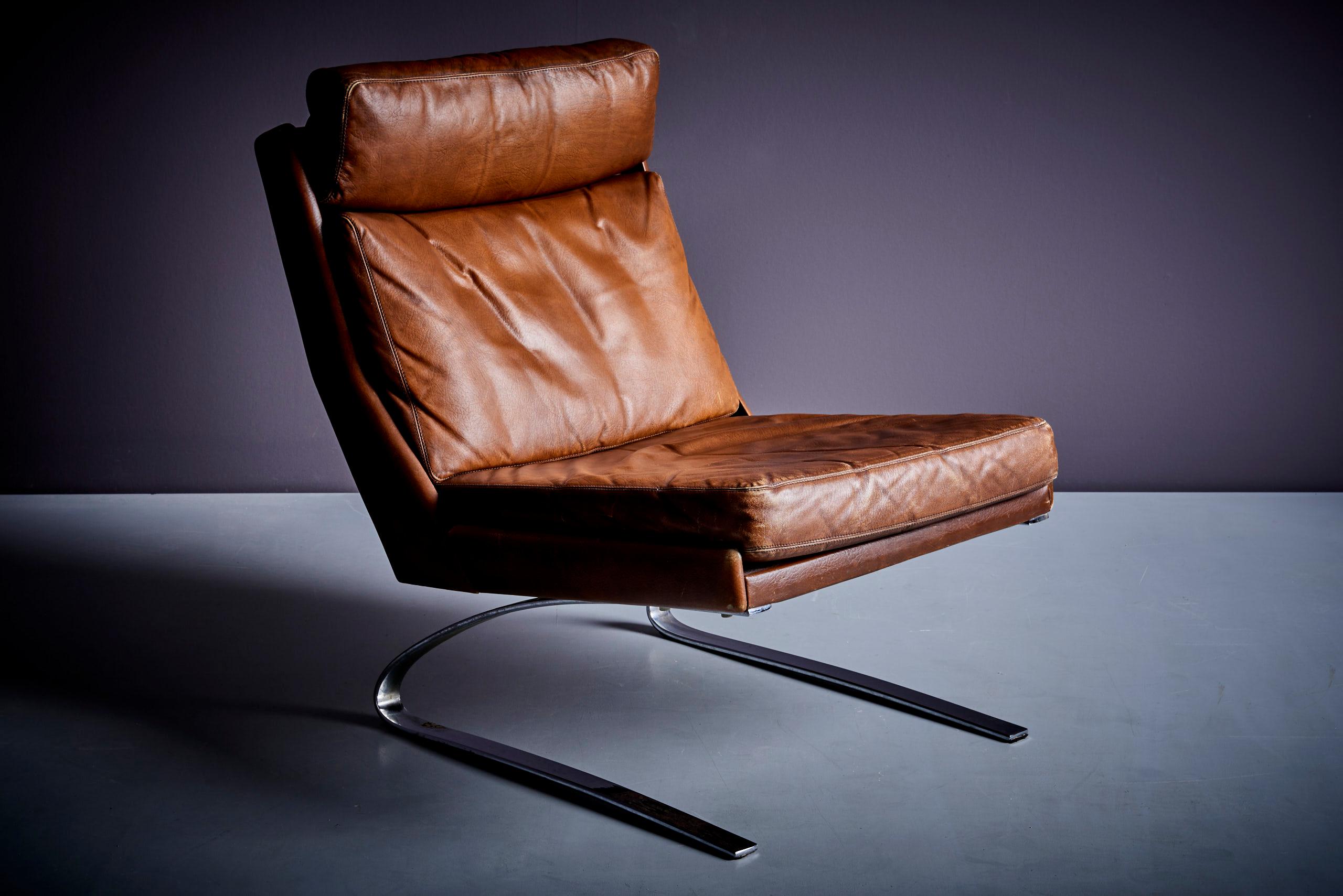 Swing Slipper Brown Leather Lounge Chair by Reinhold Adolf for Cor, 1960s 3