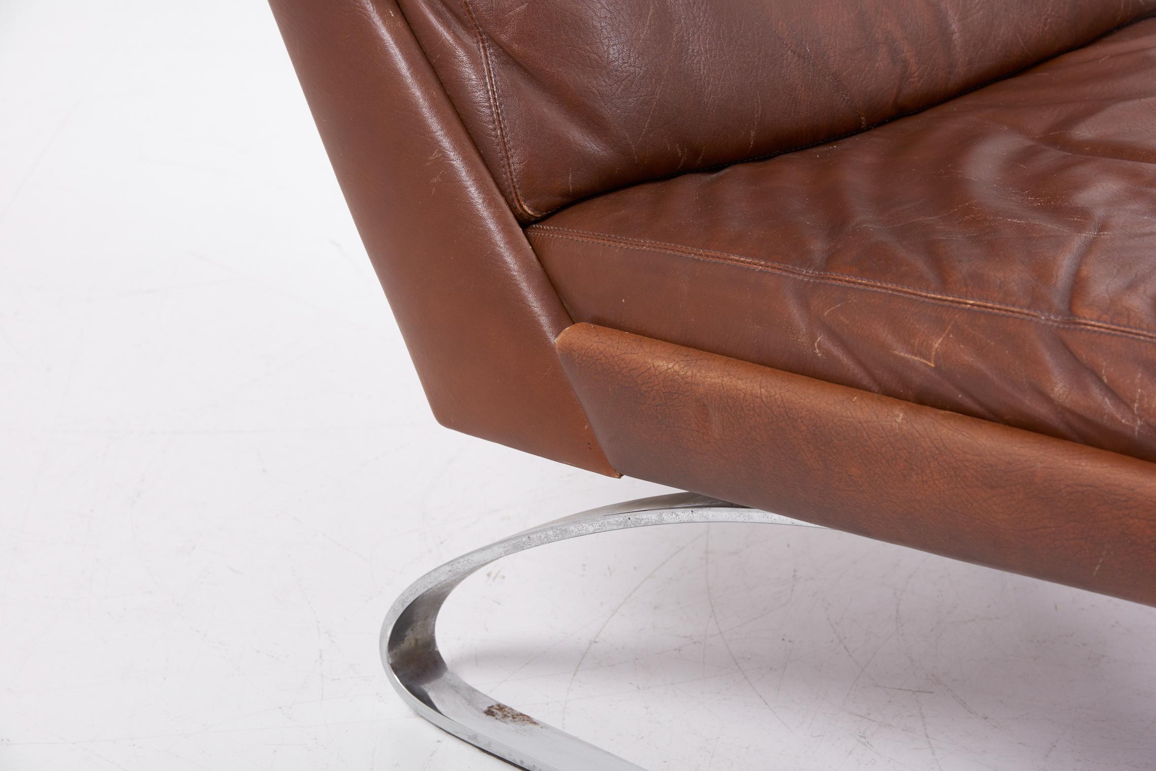 Swing Slipper Brown Leather Lounge Chair by Reinhold Adolf for Cor, 1960s 2