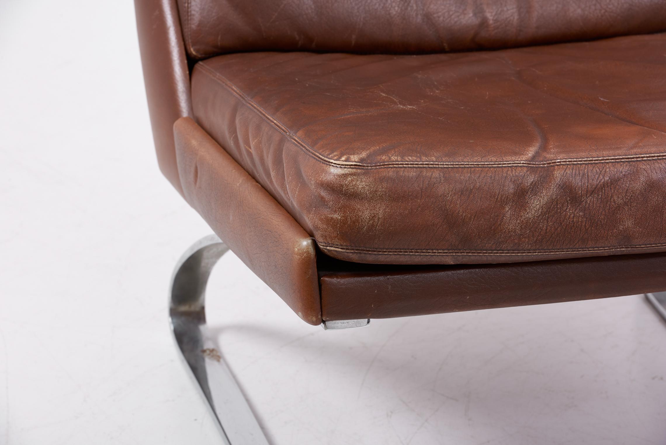 Swing Slipper Brown Leather Lounge Chair by Reinhold Adolf for Cor, 1960s 3