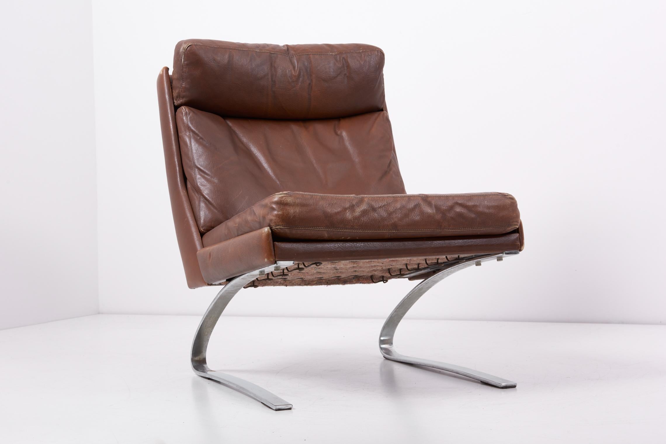 Swing Slipper Brown Leather Lounge Chair by Reinhold Adolf for Cor, 1960s 4