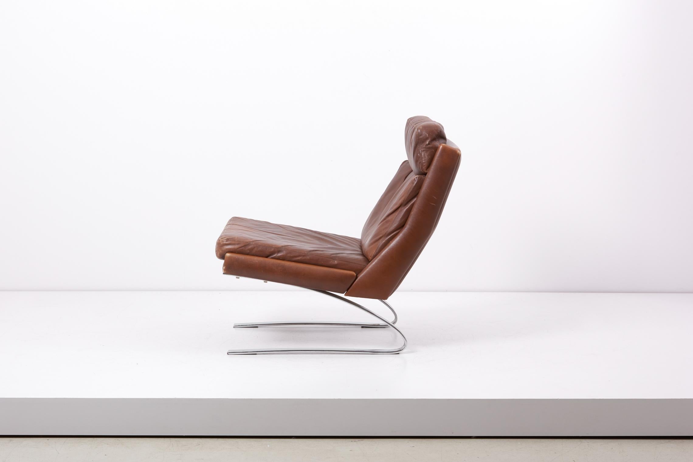 Mid-Century Modern Fauteuil de salon Swing Slipper en cuir marron de Reinhold Adolf pour Cor, années 1960