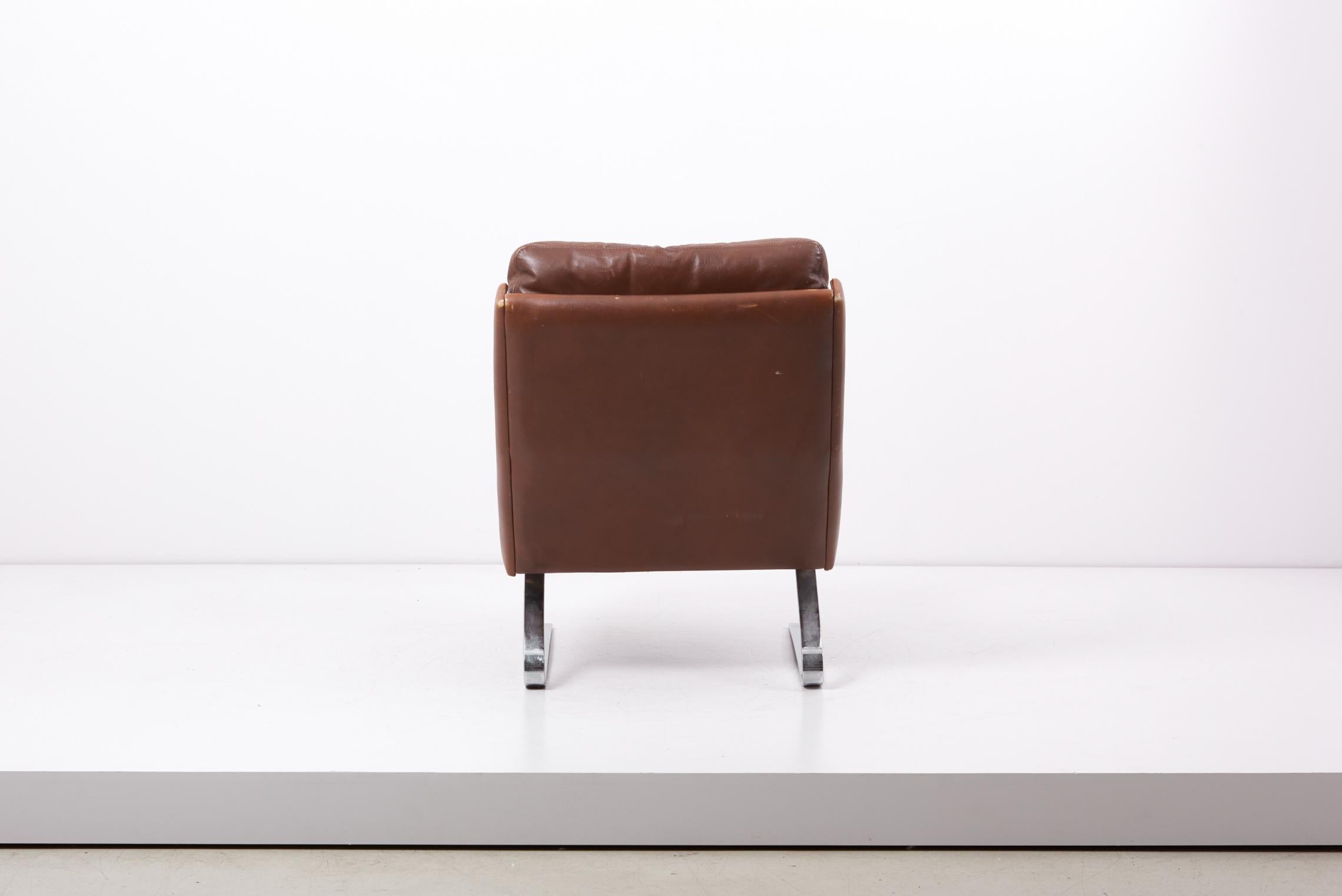 Mid-Century Modern Swing Slipper Brown Leather Lounge Chair by Reinhold Adolf for Cor, 1960s