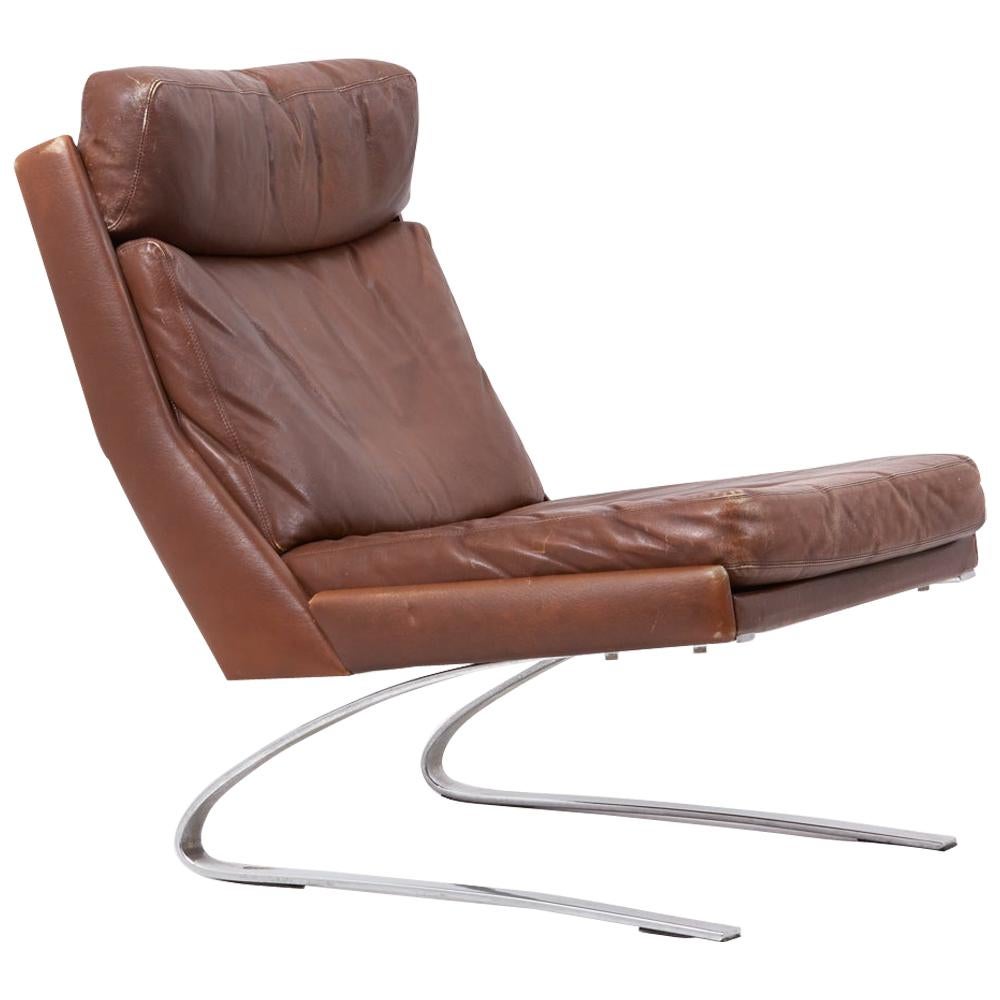 Swing Slipper Brown Leather Lounge Chair by Reinhold Adolf for Cor, 1960s