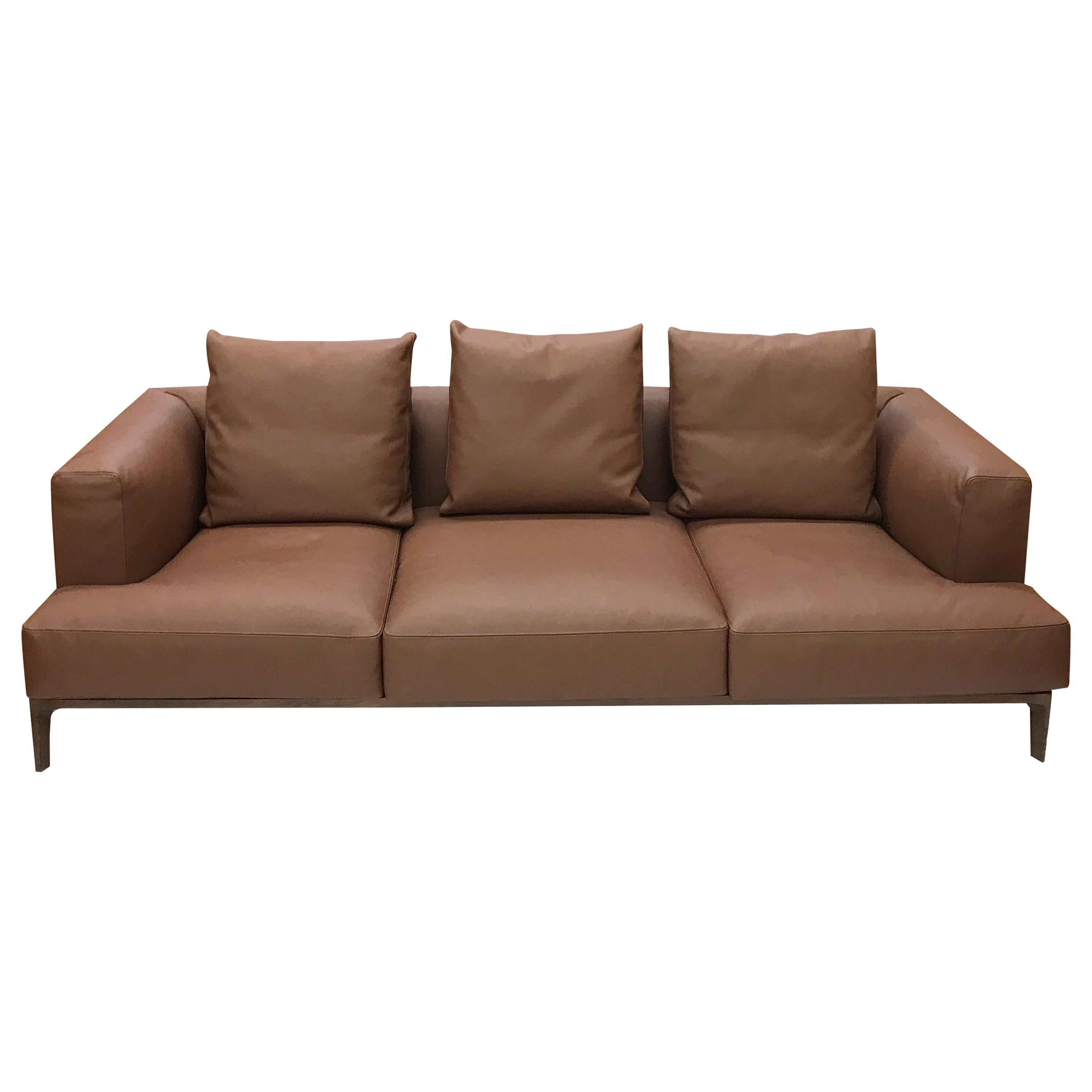 Swing Sofa in Brown Leather by Bavuso Giuseppe & Alivar For Sale