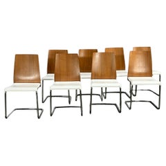 Swing Walnut and Leather Chairs by Calligaris, Set of Eight