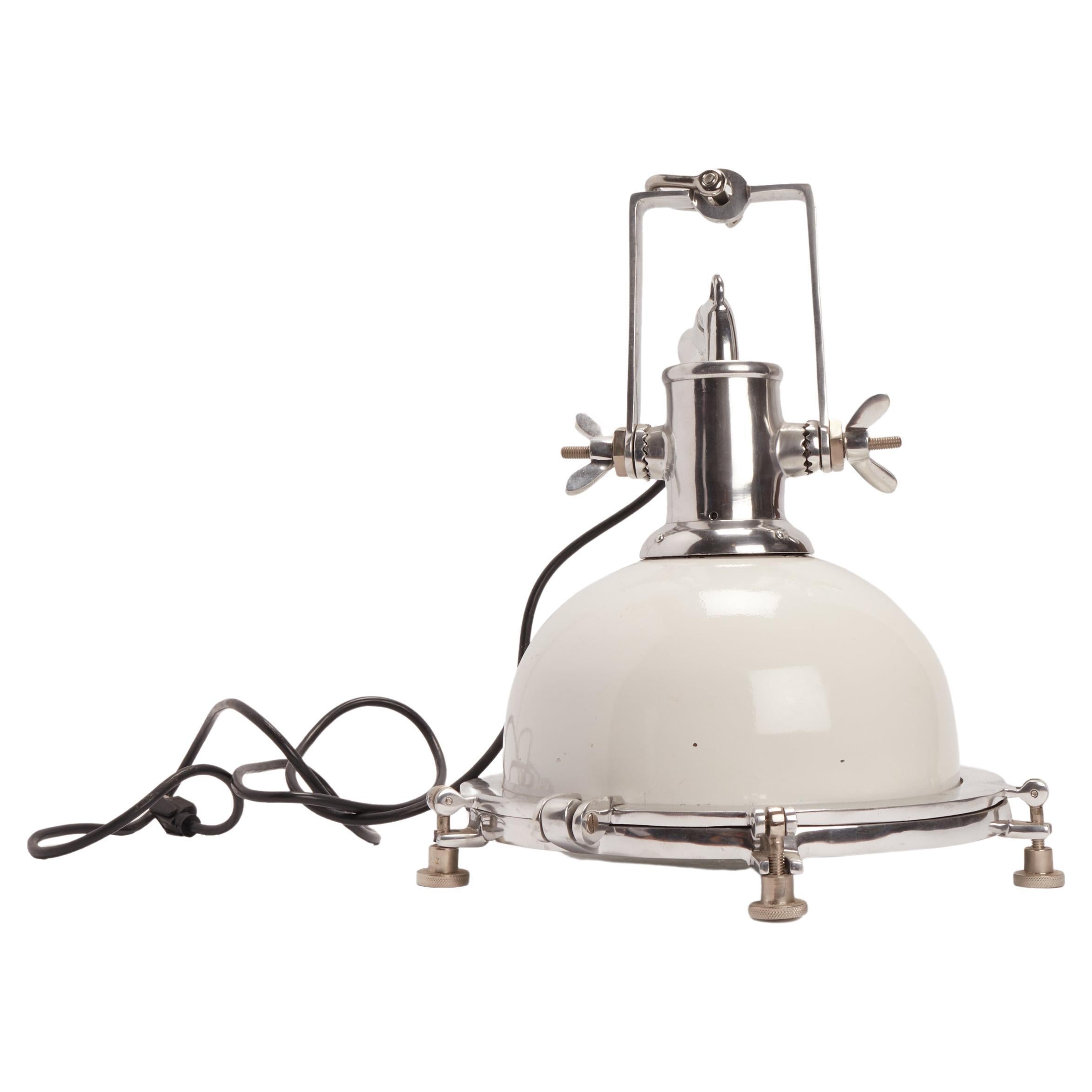 Swinging Metal White Enameled Lampara Boat Lamp, Usa, 1930 For Sale