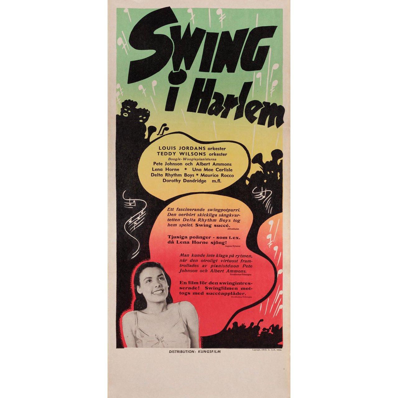 Affiche originale en stolpe suédois de 1946 pour le film Swingtime Jamboree (Swing in Harlem) réalisé par William Forest Crouch avec Stepin Fetchit / Albert Ammons / Delta Rhythm Boys. Très bon état, plié. De nombreuses affiches originales ont été