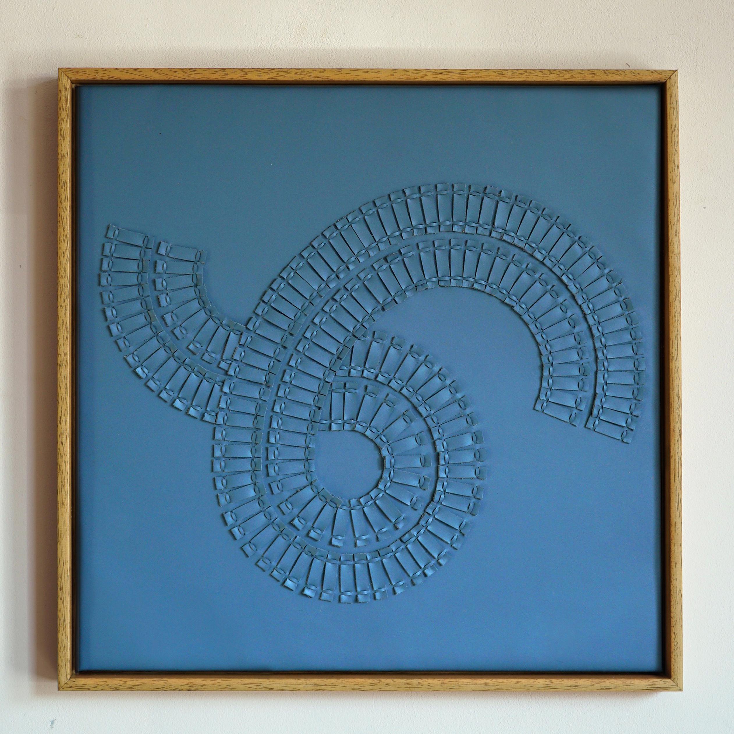 British Swirl. A piece of 3D Sculptural Blue Leather Wall Art For Sale