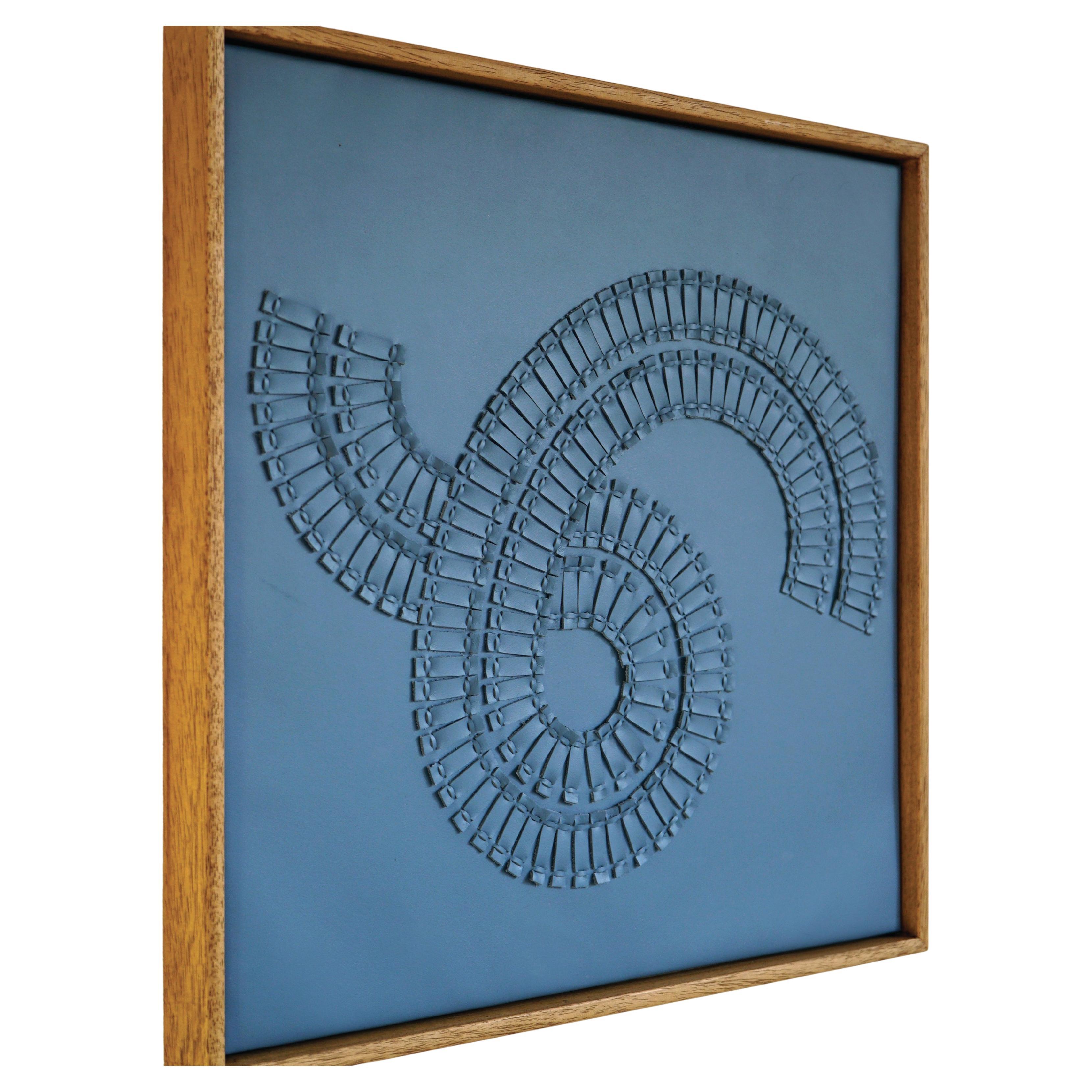 Swirl. A piece of 3D Sculptural Blue Leather Wall Art For Sale