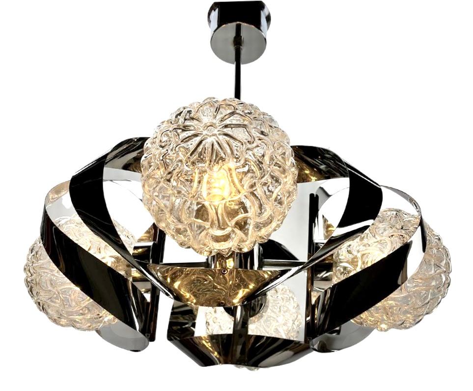  Swirl Ball Pendant Stem Lamp with 4 Globular Lights Massive Belgium 1960s For Sale 3