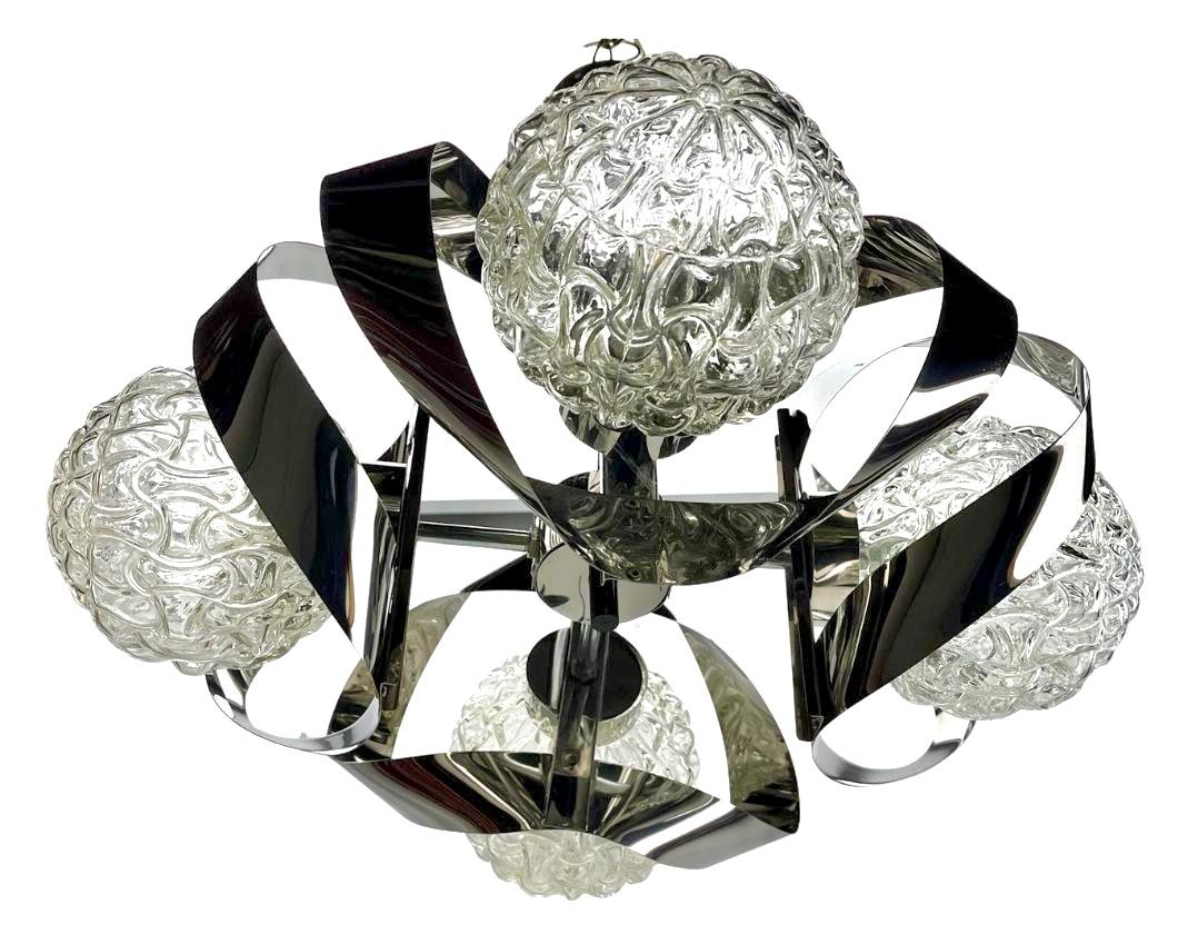  Swirl Ball Pendant Stem Lamp with 4 Globular Lights Massive Belgium 1960s For Sale 4