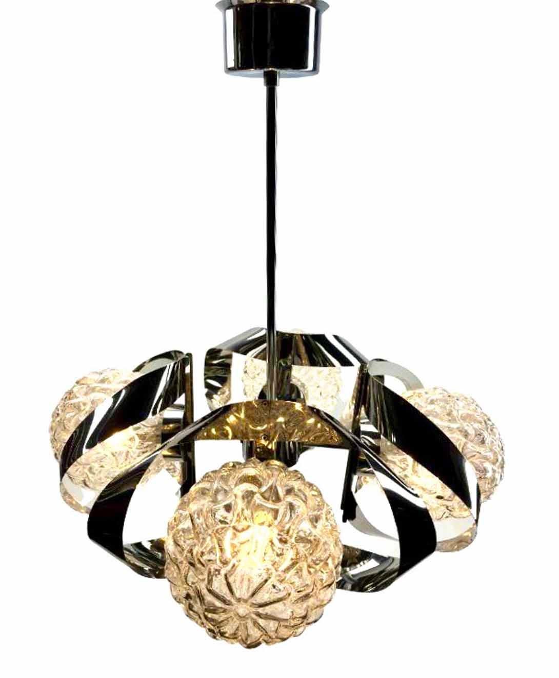  Swirl Ball Pendant Stem Lamp with 4 Globular Lights Massive Belgium 1960s For Sale 5